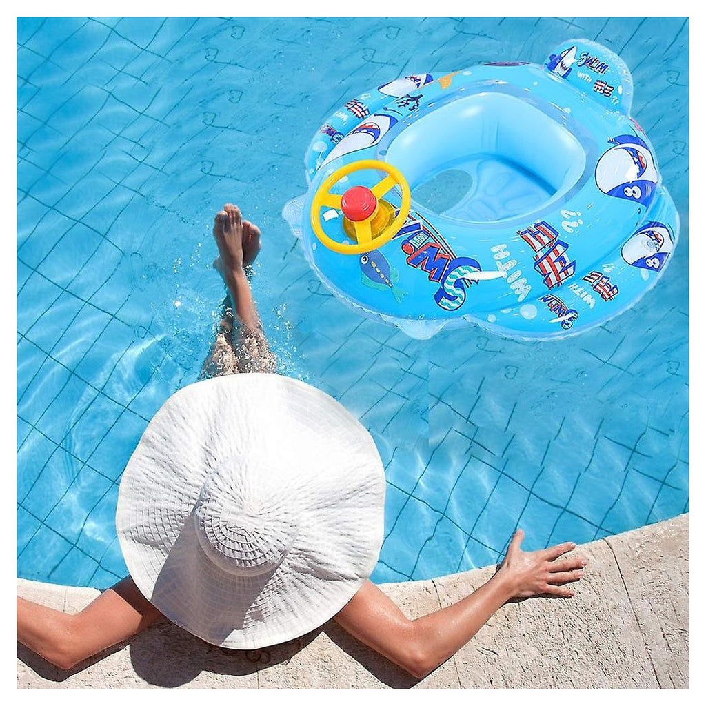 AUFBLASBARE KINDERSCHWIMMWESTE MIT HÖSCHEN UND RÜCKENLEHNE 70 CM BLAUER HAI