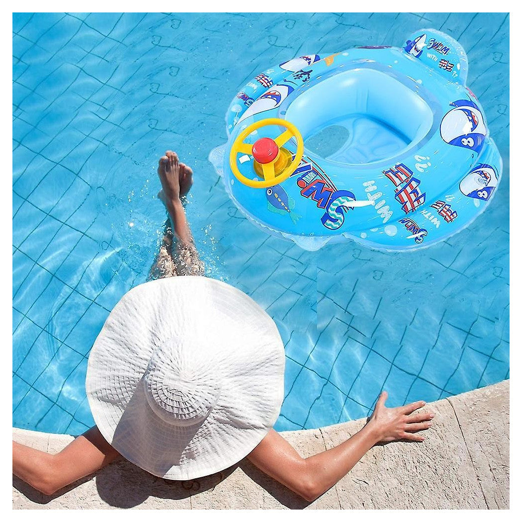 AUFBLASBARE KINDERSCHWIMMWESTE MIT HÖSCHEN UND RÜCKENLEHNE 70 CM BLAUER HAI