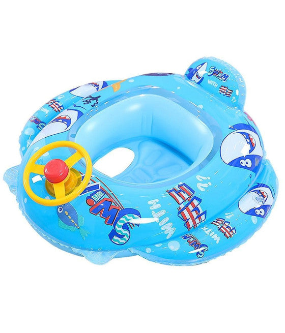 AUFBLASBARE KINDERSCHWIMMWESTE MIT HÖSCHEN UND RÜCKENLEHNE 70 CM BLAUER HAI