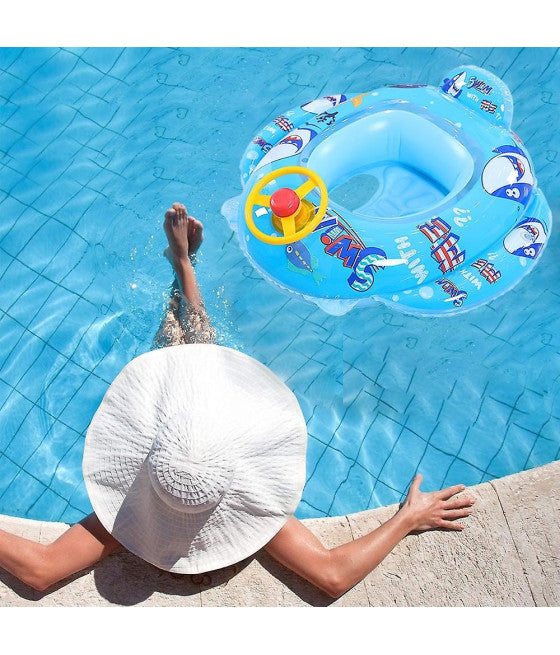 AUFBLASBARE KINDERSCHWIMMWESTE MIT HÖSCHEN UND RÜCKENLEHNE 70 CM BLAUER HAI