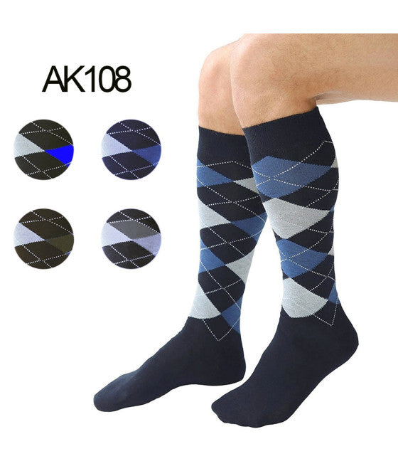 12 PAAR LANGE SOCKEN AUS BAUMWOLLE FÜR MÄNNER, SORTIERTE FARBEN, RAUTEN AK-108