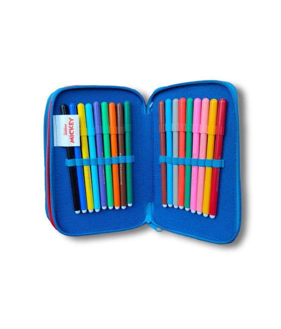 3-REISSVERSCHLUSS-SCHULMÄPPCHEN MICKEY MOUSE MIT BUNTSTIFTEN UND MARKERN MM