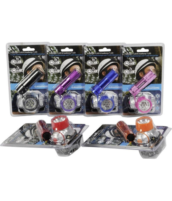 2ER SET LED-STIRNLAMPE UND TASCHENLAMPE FÜR CAMPING ANGELN FAHRRAD GRUNDIG