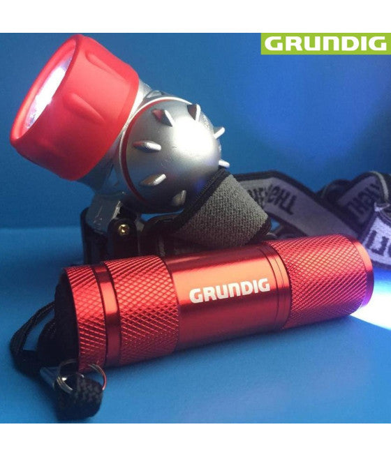 2ER SET LED-STIRNLAMPE UND TASCHENLAMPE FÜR CAMPING ANGELN FAHRRAD GRUNDIG