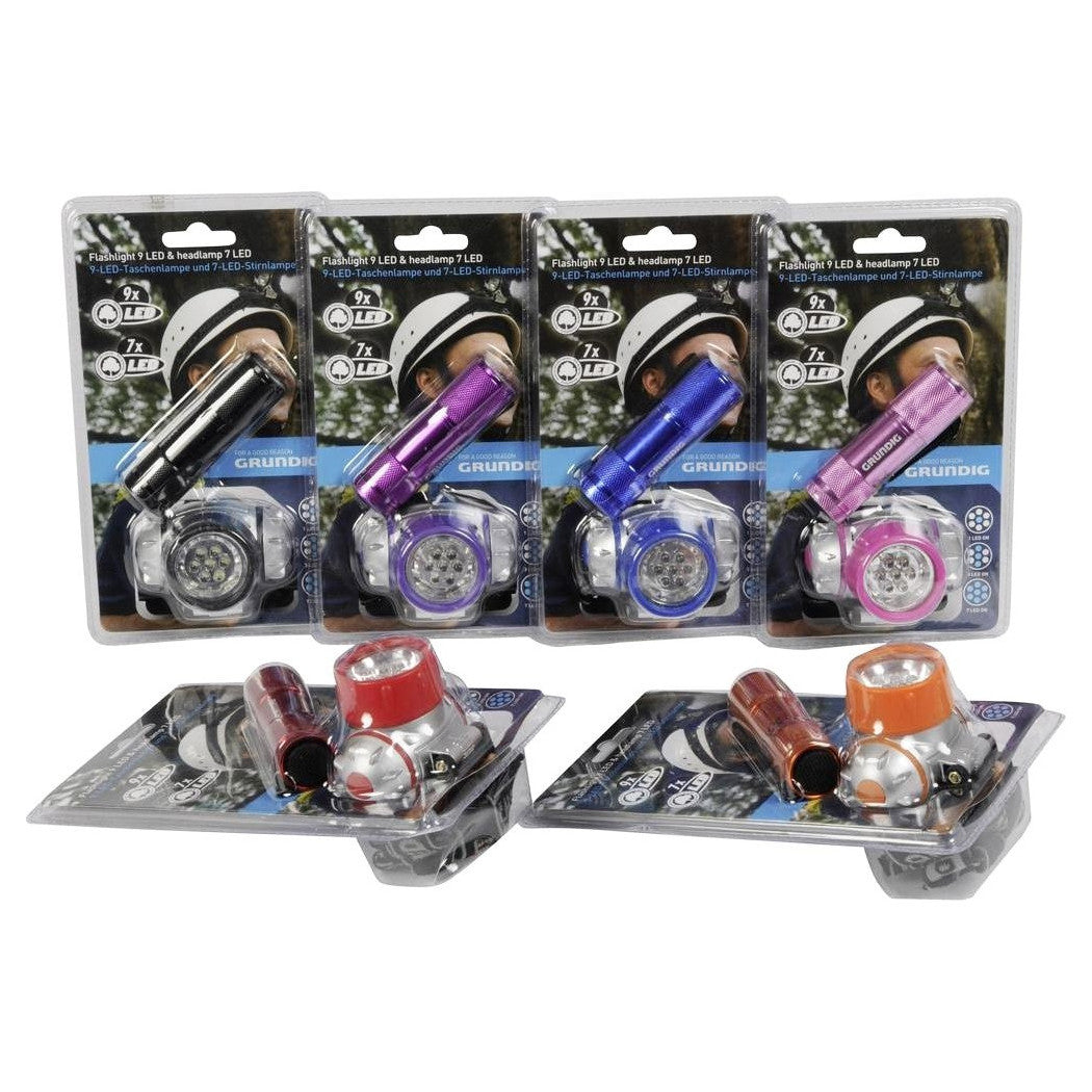 2ER SET LED-STIRNLAMPE UND TASCHENLAMPE FÜR CAMPING ANGELN FAHRRAD GRUNDIG