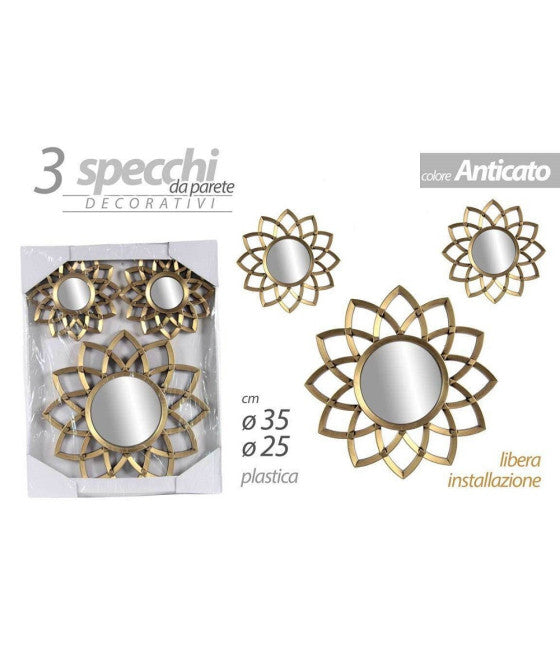 3 ANTIK-GOLDDEKORATIVE WANDSPIEGEL, KOSTENLOSE INSTALLATION, 25–35 cm