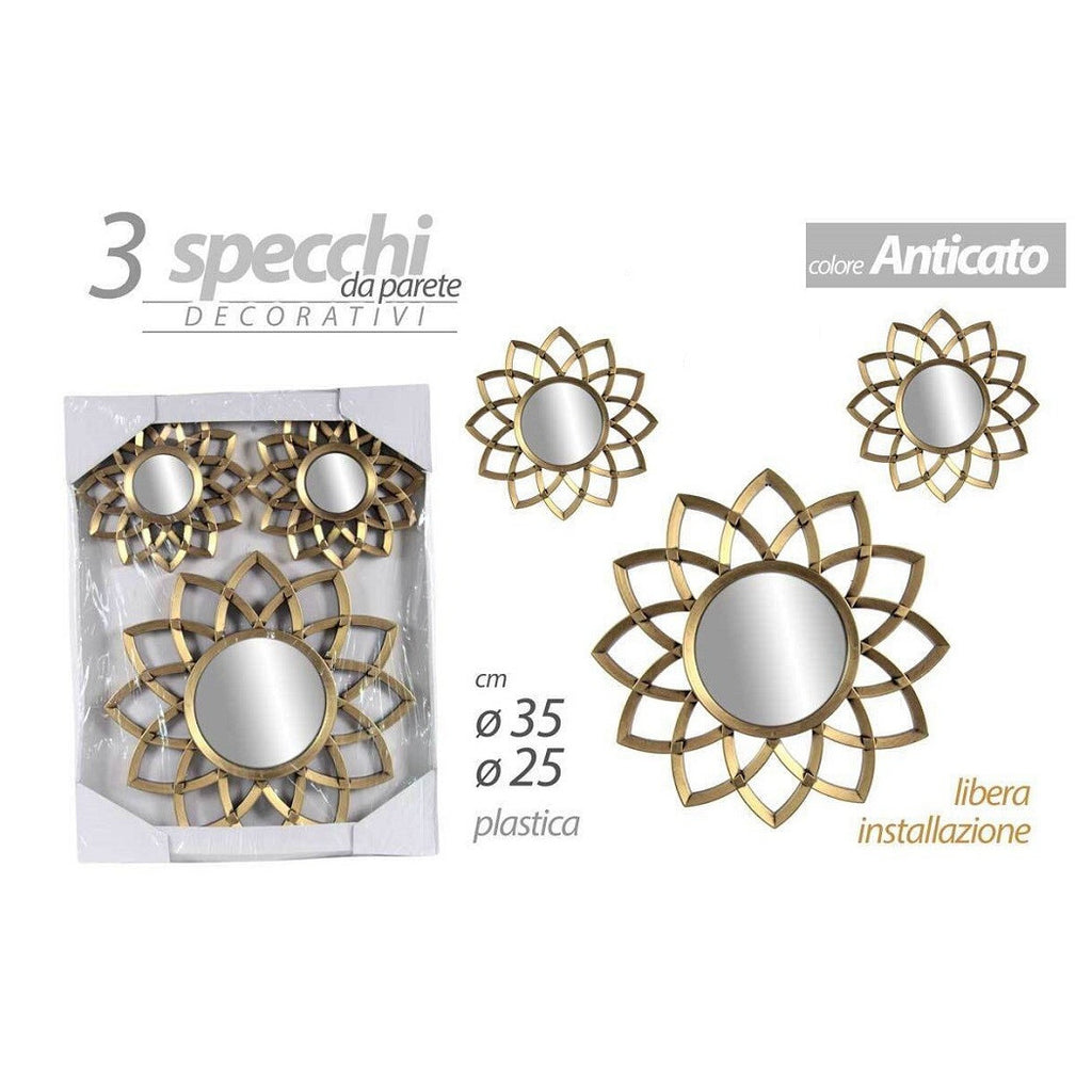 3 ANTIK-GOLDDEKORATIVE WANDSPIEGEL, KOSTENLOSE INSTALLATION, 25–35 cm