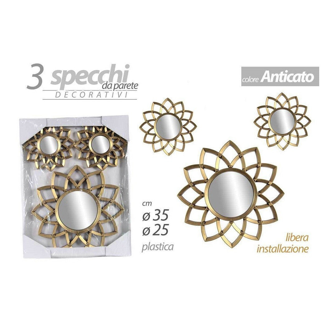 3 ANTIK-GOLDDEKORATIVE WANDSPIEGEL, KOSTENLOSE INSTALLATION, 25–35 cm