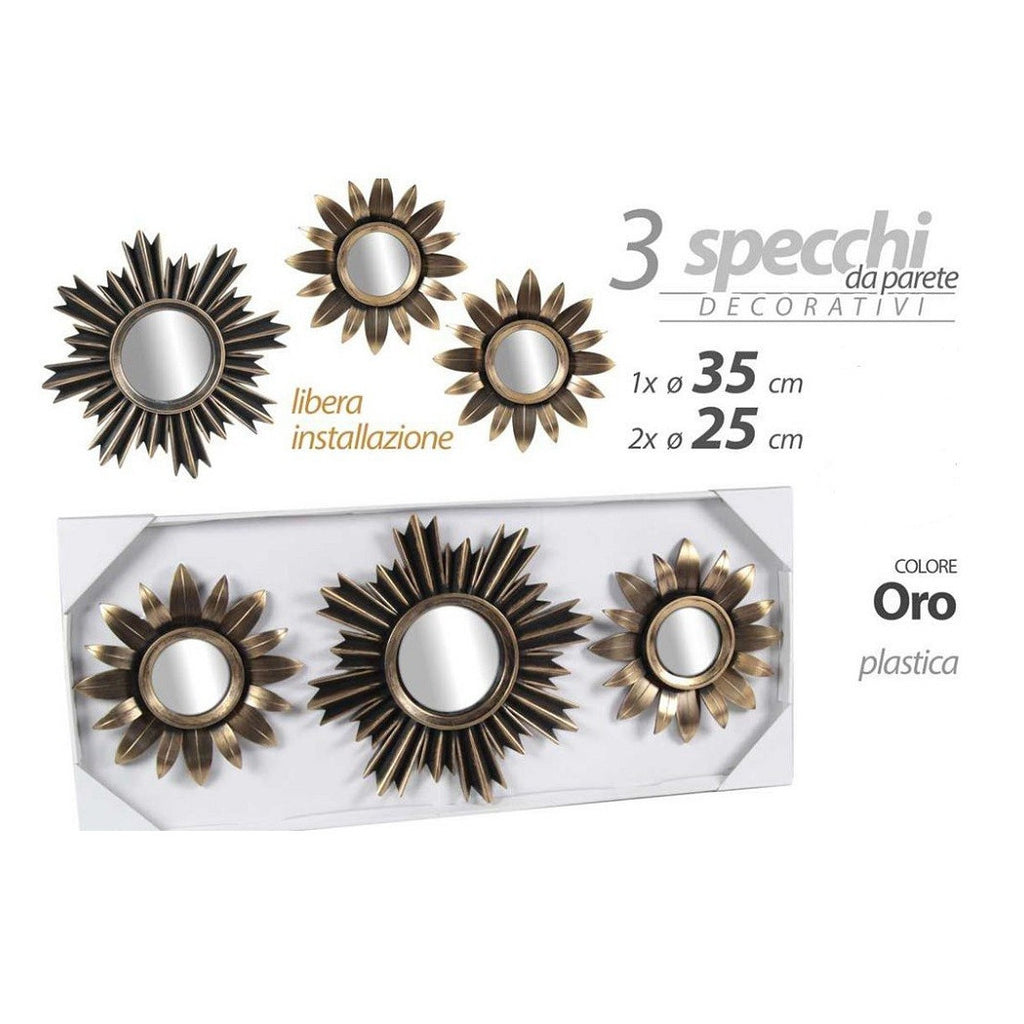 3 GOLDDEKORATIVE WANDSPIEGEL 25/35CM KUNSTSTOFFFREIE INSTALLATION