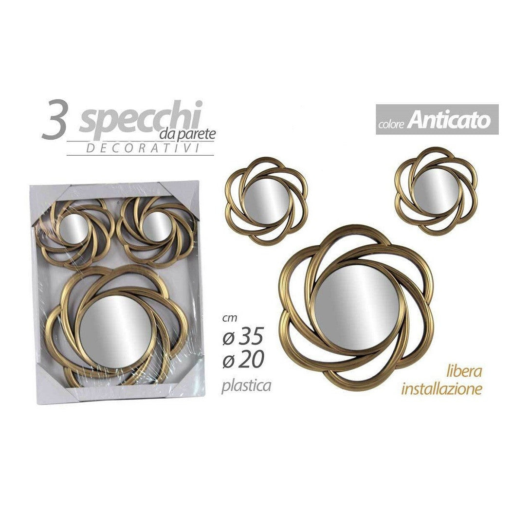 3 ANTIK-GOLDDEKORATIVE WANDSPIEGEL KOSTENLOSE INSTALLATION 20-35CM