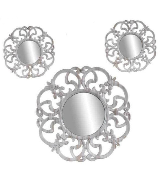 3 ANTIKE DEKORATIVE WANDSPIEGEL, WEISSER KUNSTSTOFFSPIEGEL, 25–35 CM