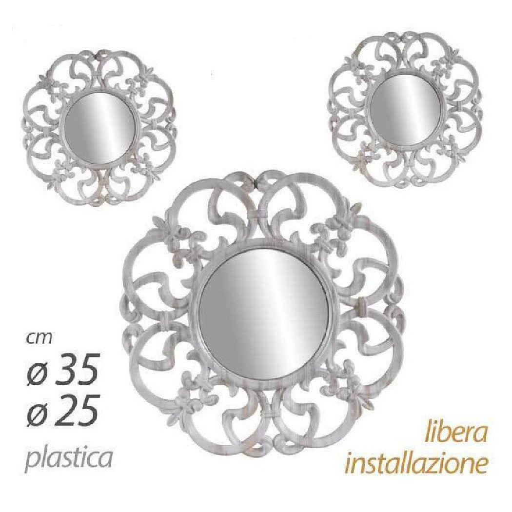 3 ANTIKE DEKORATIVE WANDSPIEGEL, WEISSER KUNSTSTOFFSPIEGEL, 25–35 CM