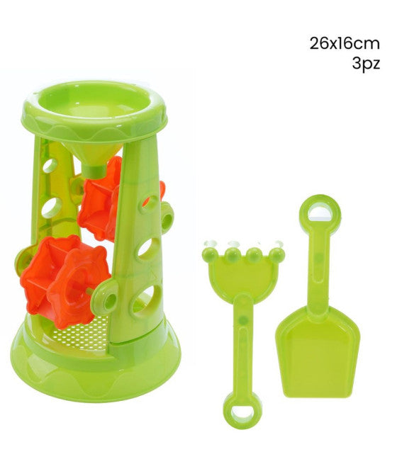 3 stücke Strand Strand Spiel mit Mühle Sanduhr Rake 258257