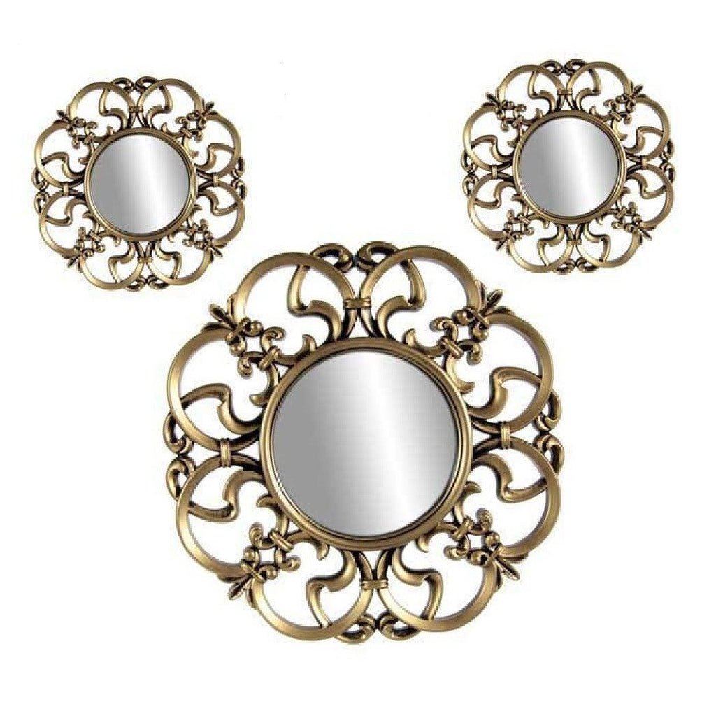 3 Stück dekorative Wandspiegel, Goldbronze, kostenlose Installation, 20–35 cm