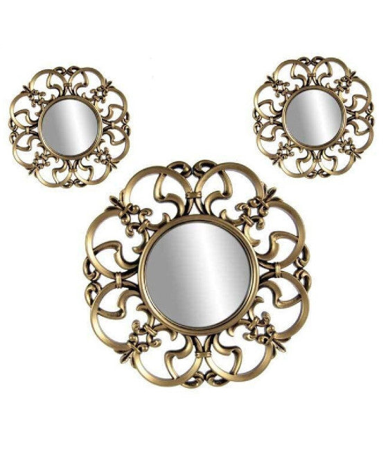 3 Stück dekorative Wandspiegel, Goldbronze, kostenlose Installation, 20–35 cm