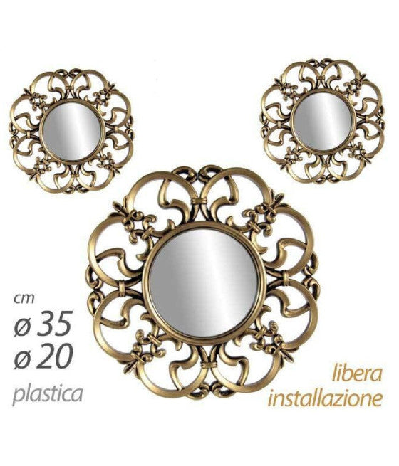 3 Stück dekorative Wandspiegel, Goldbronze, kostenlose Installation, 20–35 cm