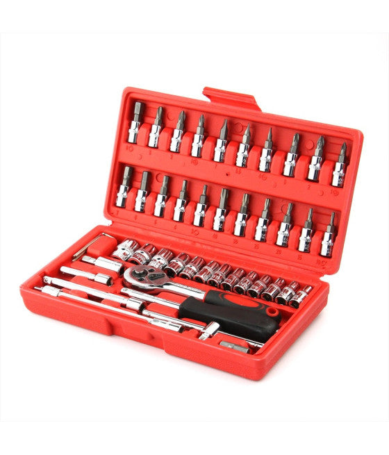 46-TEILIGER STECKSCHLÜSSELSATZ MIT RATSCHE 1/4" SECHSKANTSCHRAUBENDREHERROHR