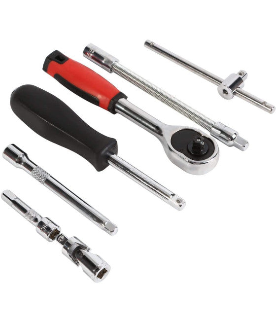 46-TEILIGER STECKSCHLÜSSELSATZ MIT RATSCHE 1/4" SECHSKANTSCHRAUBENDREHERROHR