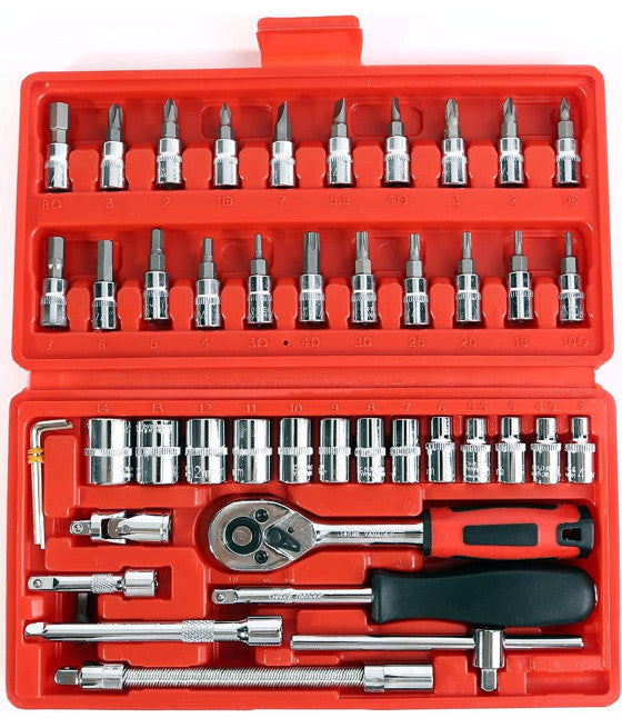 46-TEILIGER STECKSCHLÜSSELSATZ MIT RATSCHE 1/4" SECHSKANTSCHRAUBENDREHERROHR