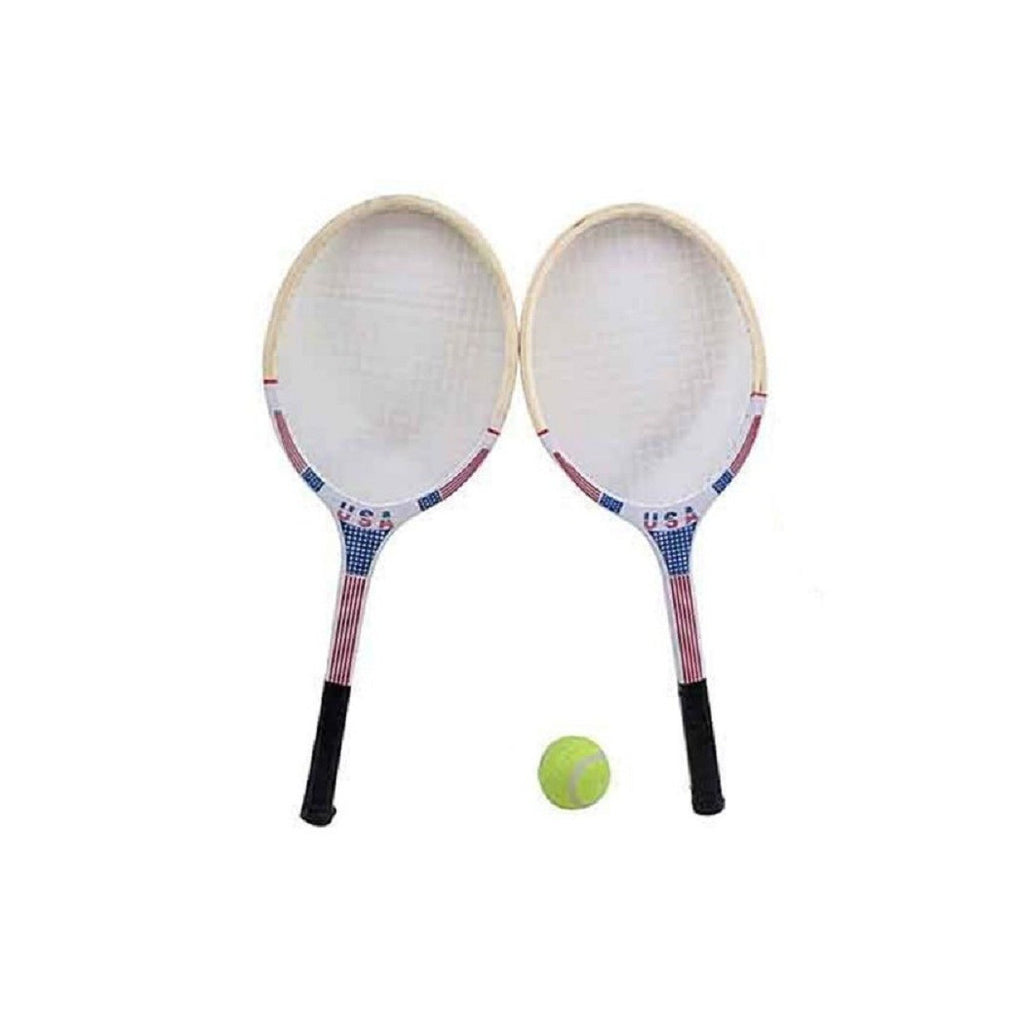 2 TENNISSCHLÄGER HOLZ USA FLAGGE GRÜN BALL 61 CM