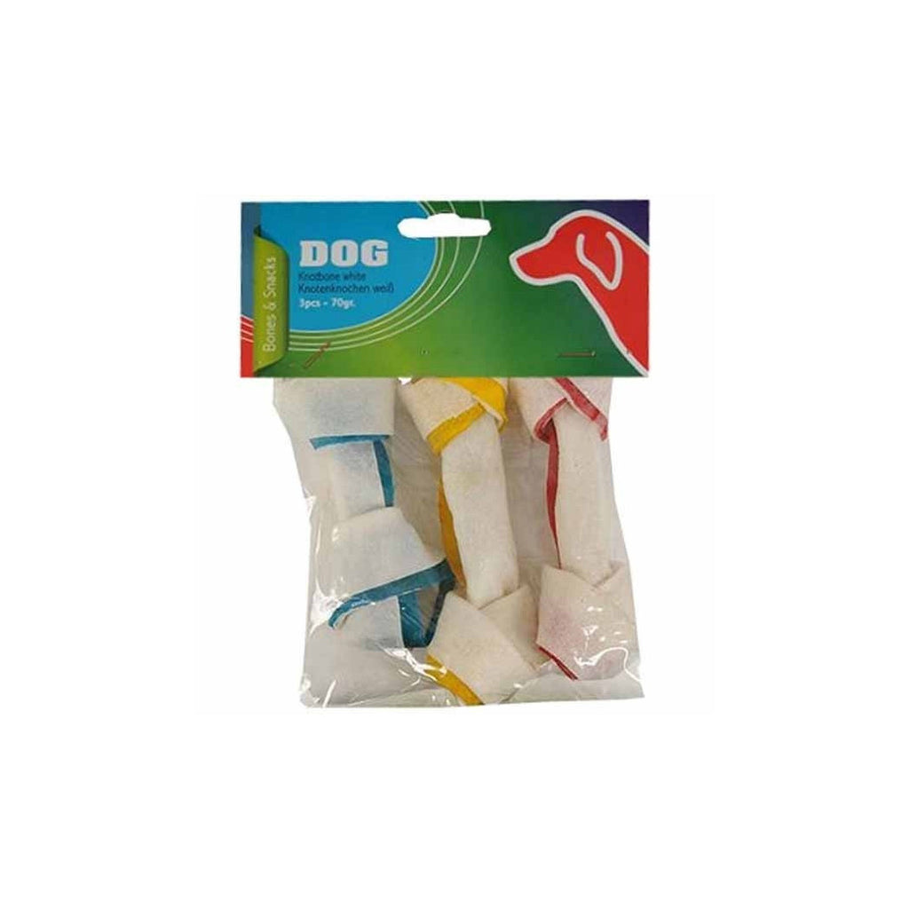 3-TEILIGES WEISSES KNOCHENFÖRMIGES HUNDESNACK-SET MIT KNOTEN