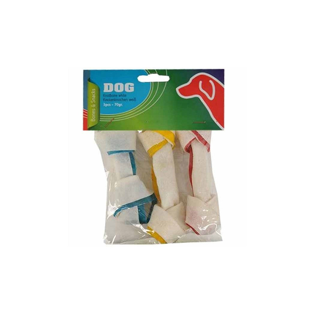 3-TEILIGES WEISSES KNOCHENFÖRMIGES HUNDESNACK-SET MIT KNOTEN