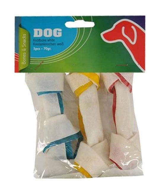 3-TEILIGES WEISSES KNOCHENFÖRMIGES HUNDESNACK-SET MIT KNOTEN