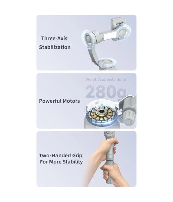 3-ACHSEN-GIMBAL-HANDY-SMARTPHONE-VIDEOSTABILISATOR MIT BLUETOOTH-APP-LICHT