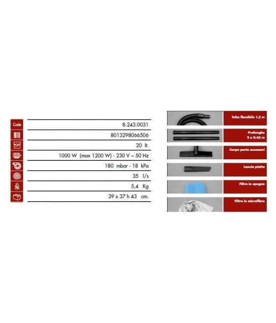 1200W LAVOR WASH RUDY 1200S 20 LITER FESTSTOFF- UND FLÜSSIGKEITSBEHÄLTER