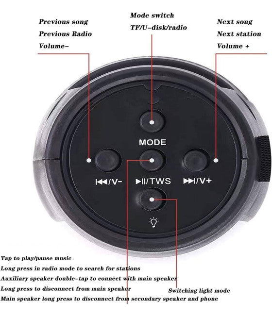 5W STEREO BLUETOOTH TRAGBARER LAUTSPRECHER LED LICHT EXTERNER LAUTSPRECHER