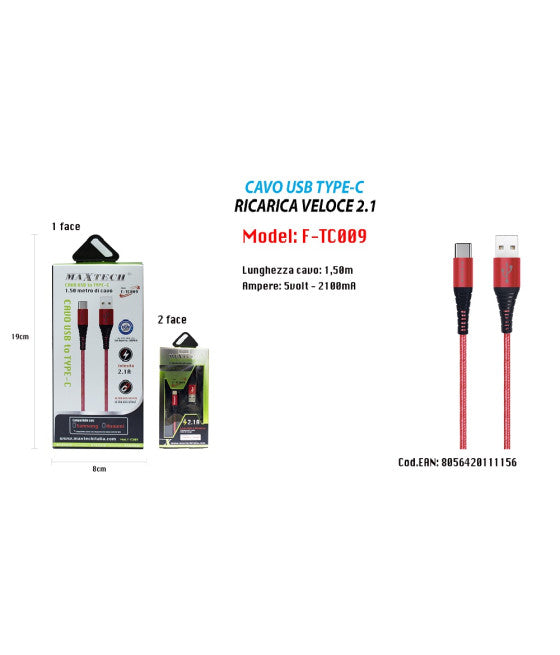ACVO USB TO TYPE C DATA RICARICA FÜR SAMSUNG HUAWEI 1.5METRI 3A F-TC009