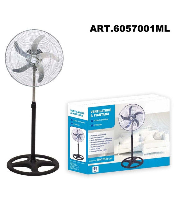 65-W-Standventilator aus Stahl mit 5 Flügeln und 3 Geschwindigkeiten