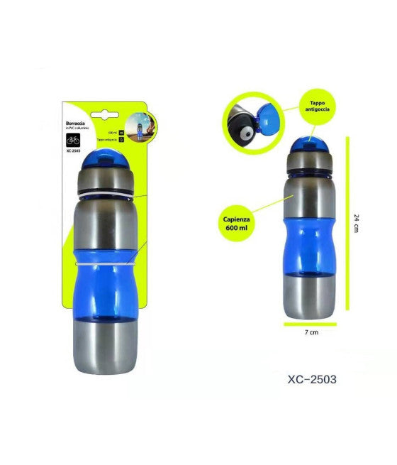 ALUMINIUM PVC TRINKFLASCHE MIT TROPFFREIEM DECKEL 600ML FÜR FAHRRAD XC-2503