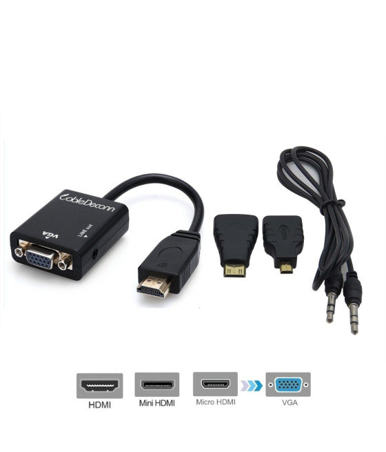 3-IN-1 HDMI ZU VGA KONVERTER ADAPTER MIT AUDIO ZU MINI MICRO HDMI KABEL