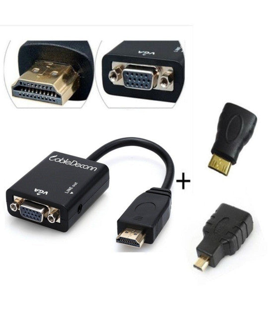 3-IN-1 HDMI ZU VGA KONVERTER ADAPTER MIT AUDIO ZU MINI MICRO HDMI KABEL