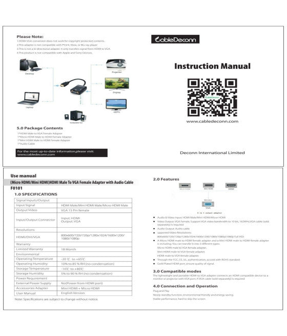 3-IN-1 HDMI ZU VGA KONVERTER ADAPTER MIT AUDIO ZU MINI MICRO HDMI KABEL